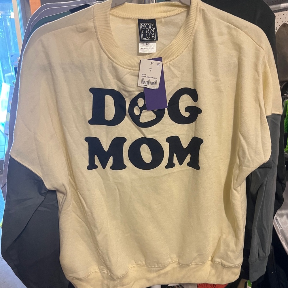 Modern Lux Cream and Black Dog Mom Pullover